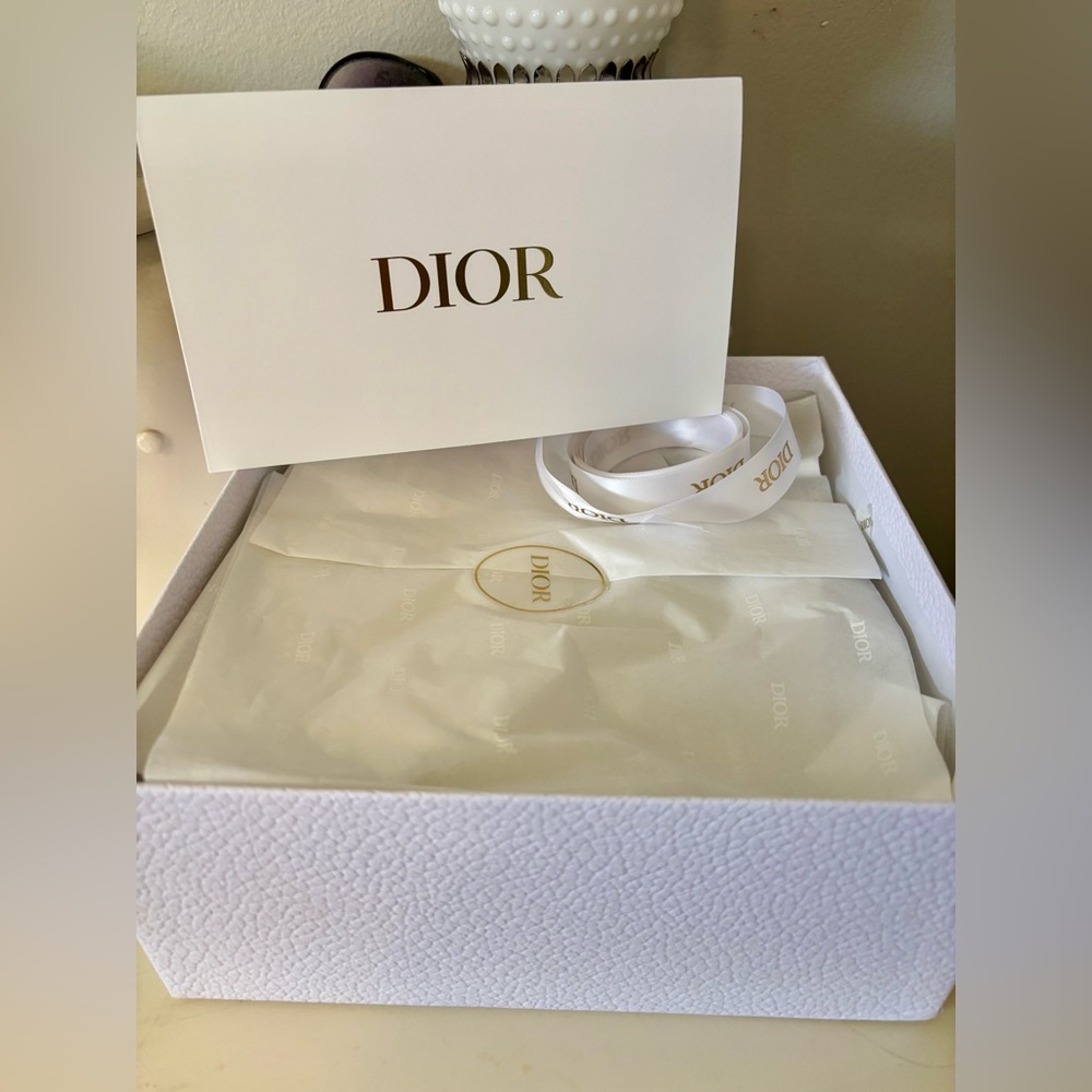 Dior Cream Gift Box with White Ribbon Card and Tissue